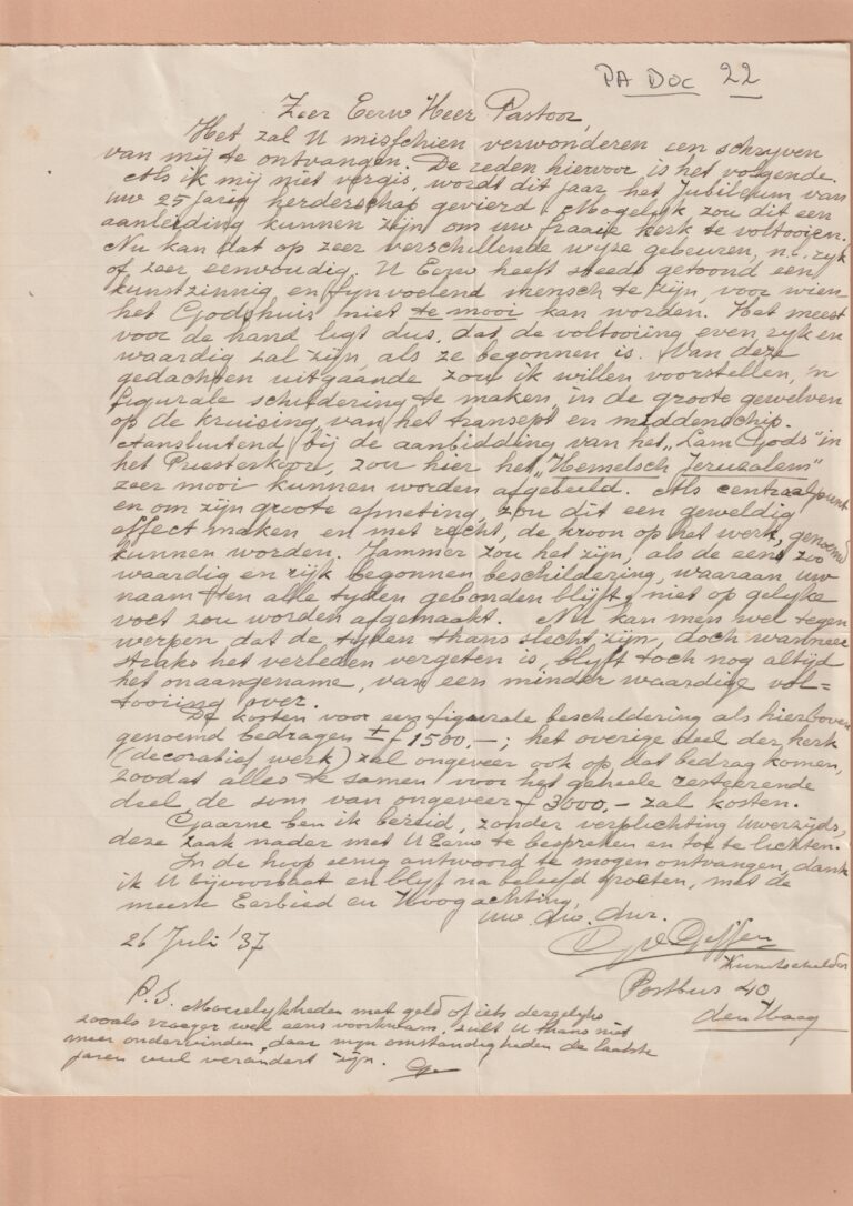 1937 Aquisitie brief aan Tolboom