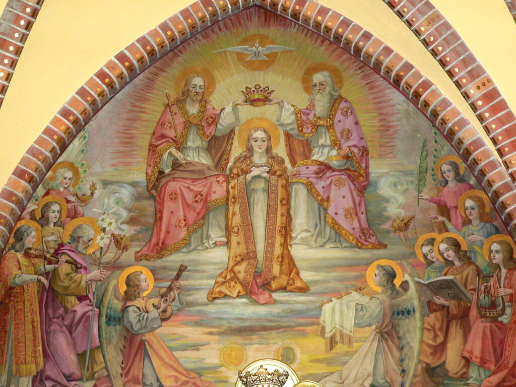 Kroning van Maria door Christus en God de Vader detail